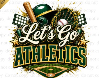 Let's Go Athletics PNG, Día de partido de atletismo, Béisbol PNG, Descarga digital, Regalos de béisbol, Ideal para imprimir, Camiseta, Imágenes prediseñadas de béisbol Spirit