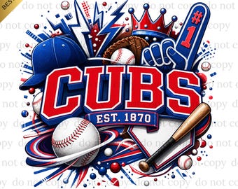 Cubs PNG, Cubs Baseball, Baseball PNG, Digital download, Game Day, Baseball Gifts, Best for Print, T-shirt, Spirit Baseball Clipart