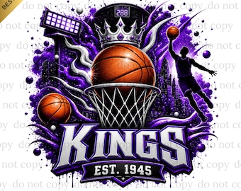 Kings PNG, Kings Basketball, basketbal PNG, digitale download, wedstrijddag, basketbalcadeaus, beste om af te drukken, T-shirt, teamgeest.