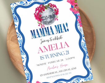 Mamma Mia Birthday party, Mamma Mia Theme, Mamma Mia 21 Birthday Invitation, Dancing Queen Birthday, Mediterranean Party, Digital Download.