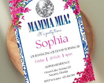 Editable Mamma Mia Birthday Invitation, Mamma Mia Birthday Party Invite, Disco Bougainville Party Invite, Digital Download, Canva