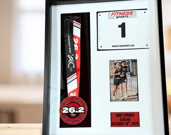 Medal Display Frame | Race Bib Shadow Box, Customizable Gift | Marathon Ironman Triathlon Half Marathon Display