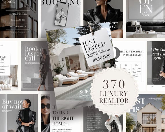 370 Luxury Realtor Instagram Templates | Real Estate Instagram Marketing Templates | Realtor Social Media Post | Realtor Templates Canva
