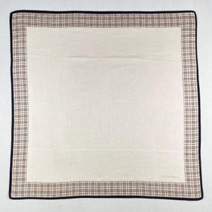 Vintage Burberry Handkerchief, Classic Nova Check Border, Beige Cotton Pocket Square, Luxury Designer Scarf, Authentic Burberry Accessory