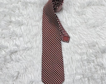 Vintage Yves Saint Laurent Silk Tie, Burgundy Medallion Pattern