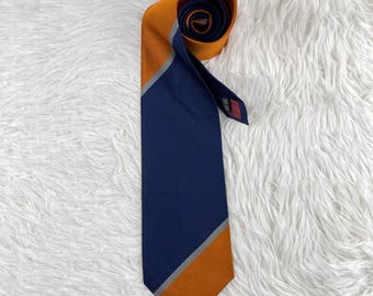 Vintage Burberrys Silk Tie Blue Orange Silver Diagonal Stripe England Mens Necktie Luxury Corporate Suit Accessory