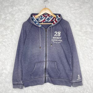 Bluza z kapturem i zamkiem błyskawicznym Myszka Miki w stylu vintage Super Idol 1928 Americana Star Stripes Grey XL zdjęcie 2