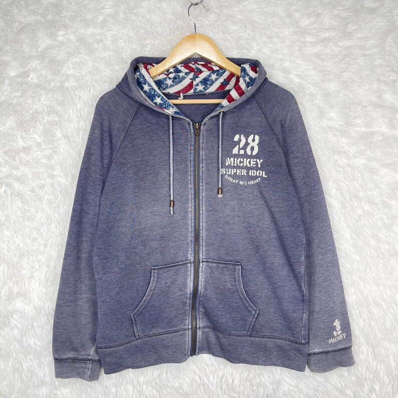Bluza z kapturem i zamkiem błyskawicznym Myszka Miki w stylu vintage Super Idol 1928 Americana Star Stripes Grey XL zdjęcie 2