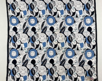Anna Sui Lion Print Handkerchief, Blue Black Floral Cotton Bandana (18x18 Inches)