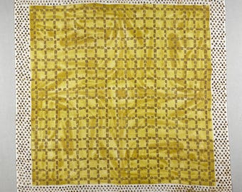 Vintage Kansai Yamamoto Silk Scarf, Abstract Geometric Grid Handkerchief, Japanese Fashion Neck Tie
