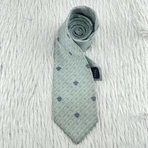 Authentic Versace Silk Tie Blue Yellow Medusa Pattern Vintage Italian Designer Necktie Luxury Gift Wedding Groom Gift