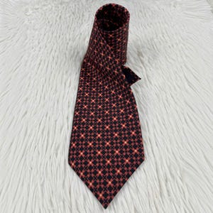 Alfredo Versace Silk Tie, Black Red Geometric Pattern Designer Necktie, Luxury Vintage Designer Formal Wear Accessory Wedding Groom Gift