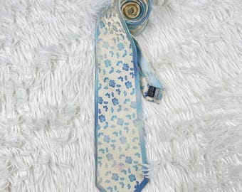 Vintage Nina Ricci Paris Silk Tie, Blue Floral Pattern Necktie