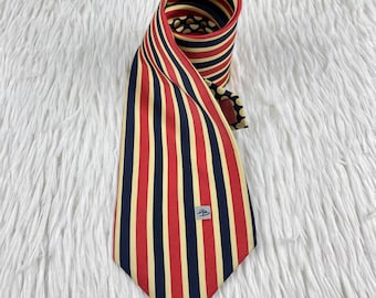 Vintage Pierre Balmain Paris Silk Tie, Red Yellow Navy Stripe Polka Dot Silk Necktie, Designer Vintage Men Accessories, Gift For Men