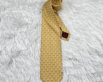 Vintage Salvatore Ferragamo Yellow Tiger Martini Moon Silk Tie
