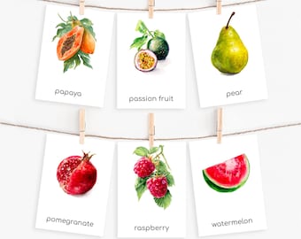 12 types de cartes de nomenclature de fruits, cartes mémoire Montessori, téléchargement numérique