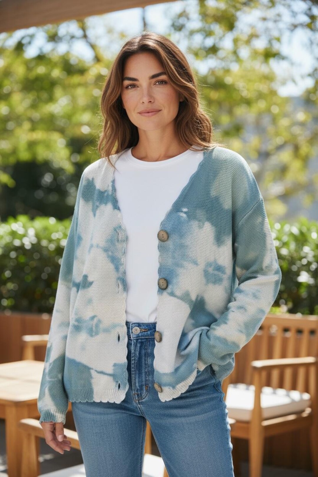 Handmade Light Blue Cotton Sweater Cozy Scallop Edge Artisan Indigo ...