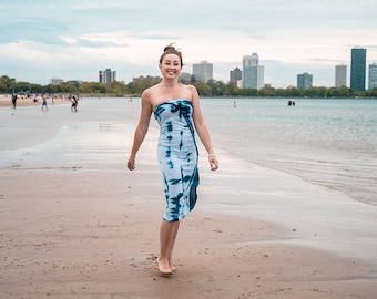 Shibori beach Sarong Blue Tie-Dye Bikini Cover-Up Indigo Beach sarong ocean Wrap Indigo soft shawl summer pareo handmade nursing cover