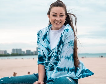 Indigo Blanket Scarf| Blue Scarf Top| Blue Tie-Dye Wrap| Tie-Dye Pareo| Organic Cotton Blue Shawl| Shibori Scarf| Shibori Wrap| Blue Pareo