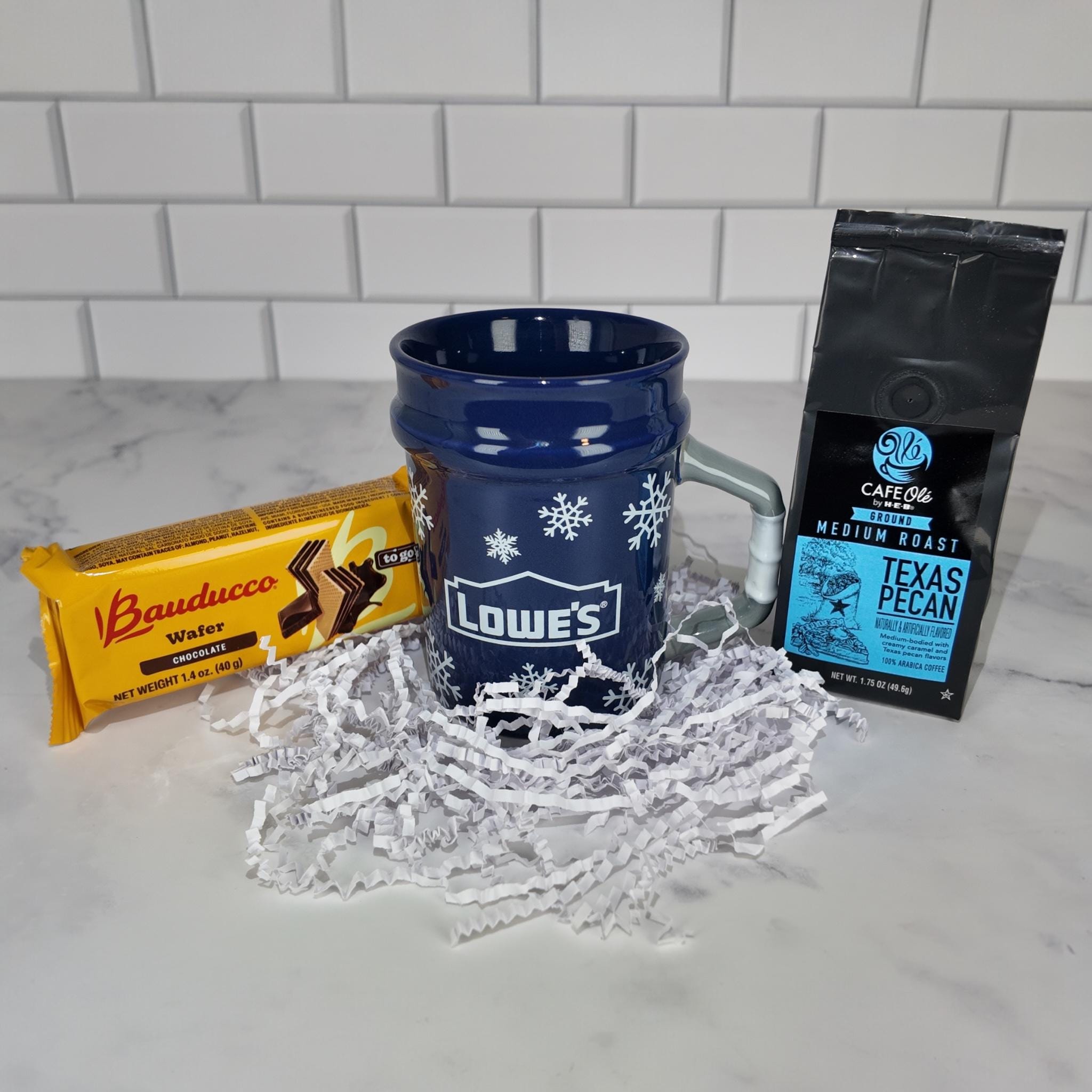 5 Gallon Bucket Style Mug Gift Set  Blue Ceramic Coffee Cup with Wafer  Cookies
