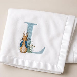 Personalized Bunny Initial Baby Blanket – Custom Embroidered Baby Gift