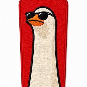 Parche bordado con gafas de sol de ganso divertidas, insignia de pájaro rectangular roja para chaquetas y mochilas.