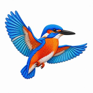 Flying Kingfisher Embroidered Patch, Colorful Bird Applique, Open Wings Wildlife Jacket Patch