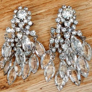 hand made excellent condition 1980s fun dangly design gorgeous glass crystals Tall CHANDELIER EARRINGS Free shipping to US and Canada