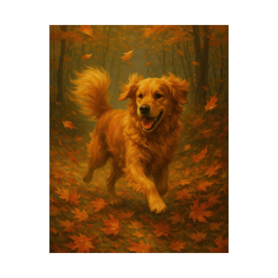 Golden Retriever Dog Poster, Matte Vertical Poster | Autumn Leaves Art ...
