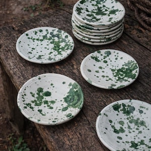 Platos Tamegroute - Juegos de vajilla de cerámica rústica marroquí vintage en verde y blanco