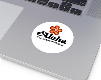 Aloha Airlines Flower Logo White Vinyl Round Sticker - Vintage Hawaiian Airline Decal
