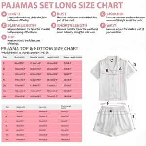 Puede incluir: Conjunto de pijama blanco con top de manga corta y pantal&oacute;n corto. La imagen incluye una tabla de tallas con medidas en cent&iacute;metros y pulgadas para el busto, hombros, largo y largo de manga. La tabla tambi&eacute;n incluye medidas de cintura, cadera y largo de pantal&oacute;n corto.