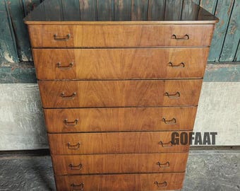 Handmade wood Danish Style 7 Drawer, Chest of Drawers Mid Century, Modern Tallboy Wooden Dresser