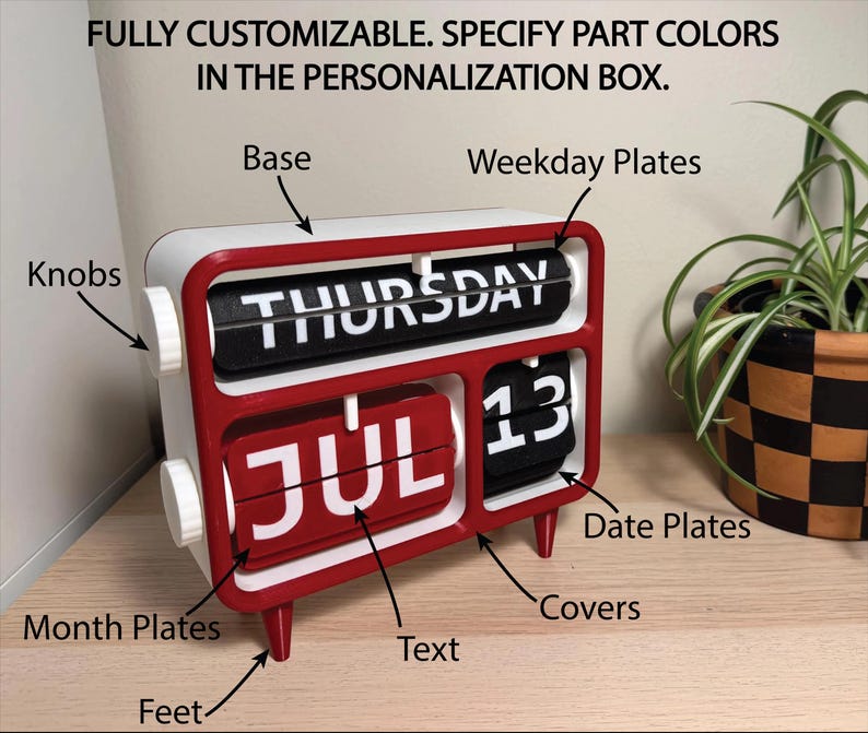 Calendario perpetuo da scrivania stampato in 3D – Decorazione per ufficio con colori personalizzati Fully Customizable