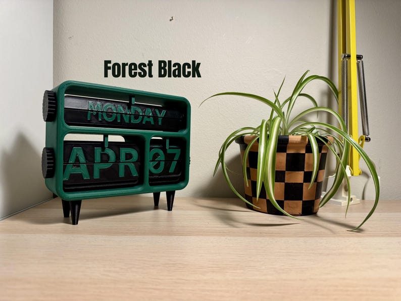 Calendario perpetuo da scrivania stampato in 3D – Decorazione per ufficio con colori personalizzati Forest Black