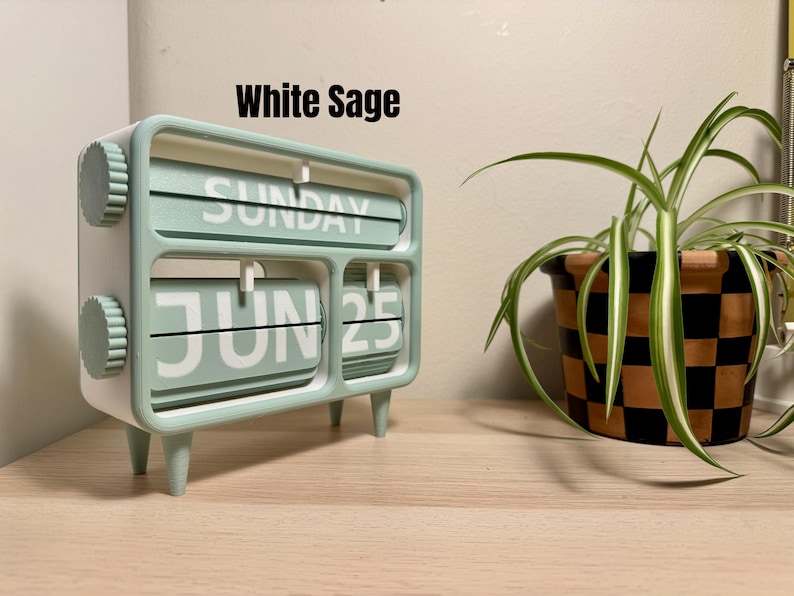 Calendario perpetuo da scrivania stampato in 3D – Decorazione per ufficio con colori personalizzati White Sage
