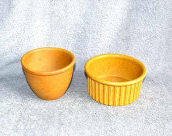 Excellent Vintage 1960's BENNINGTON POTTERY Small Souffle and Mixing BOWLS ~ Tawny Mustard