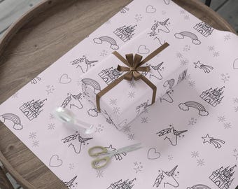 Unicorns and Rainbows Wrapping Paper | Gift Wrap Sheet, Fantasy Pattern
