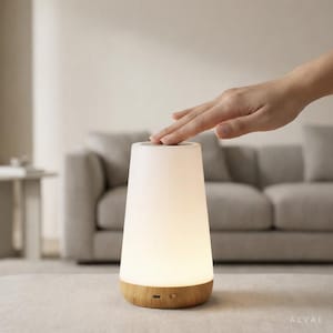Lámpara de mesilla de noche que cambia de color: luz nocturna RGB recargable con mando a distancia.