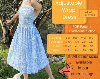 Plus Size Romantic Wrap Dress Sewing Pattern (EU 58–64) (PDF Pattern)