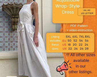 Adjustable Wrap-Style Dress | Plus Size Convertible Dress | Custom Fit | Sizes 50–56