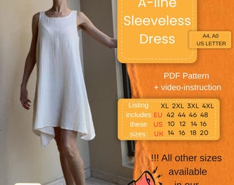 Minimalist A-Line Dress Sewing Pattern | Sleeveless Design (Sizes 42-48) (PDF Pattern)