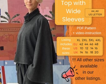 Knit High Neck Top Sewing Pattern | Wide Sleeves, Sizes 42-48 (PDF Pattern)