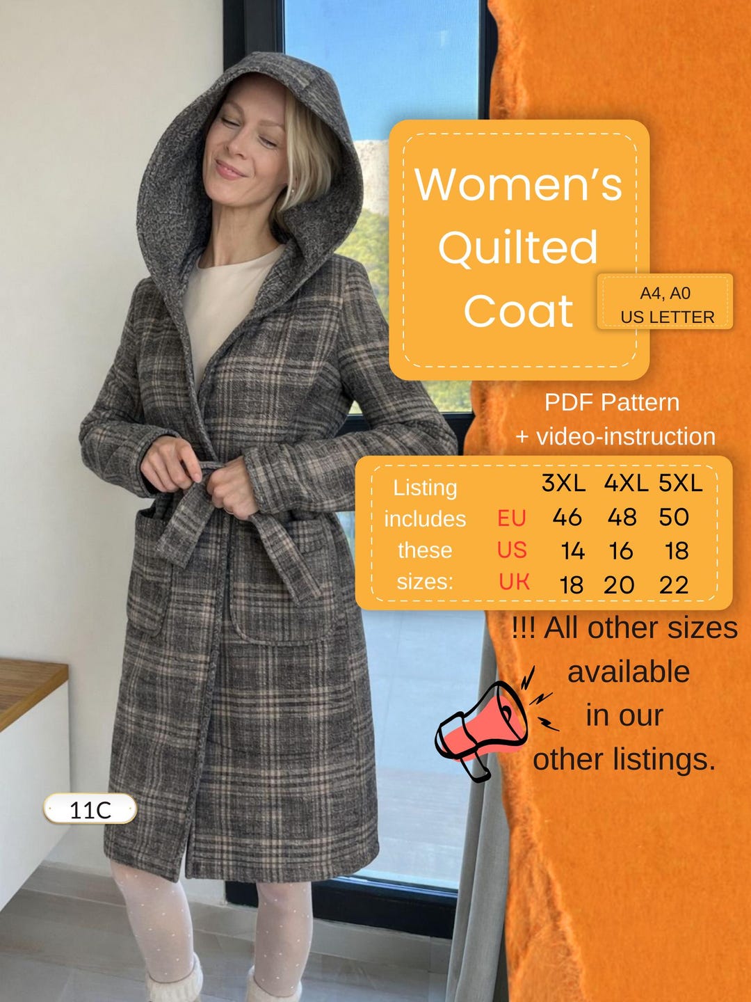 Women’s Quilted Coat PDF Pattern | Digital Sewing Pattern | Sizes 46–50 ...