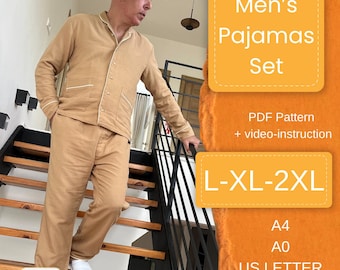 Herren Pyjama Set Schnittmuster PDF L–2XL
