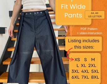 Adaptive Fit Wide Leg Pants Sewing Pattern | Unisex Adjustable Design (XS-8XL) PDF