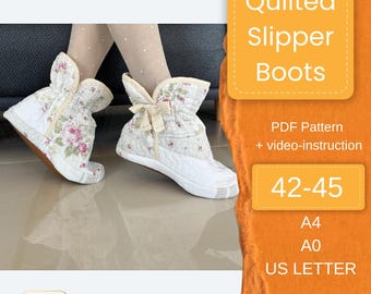 Quilted Slipper Boots Sewing, Cozy Unisex House Boots (PDF Pattern, EU 42-45