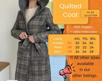 Damen Steppmantel PDF Nähanleitung | Digitales Schnittmuster | Größen 52–56