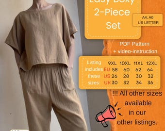 Boxy Top and Pants Sewing Pattern | Relaxed Fit, EU 58-64 (Digital Download)