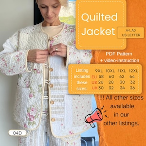 Molde em PDF para jaqueta acolchoada | Tamanhos grandes femininos | Tamanhos 58 a 64
